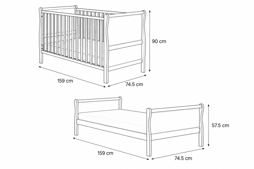 Woodies Noble 2 i 1 Babyseng 70x140 cm - Vintage
