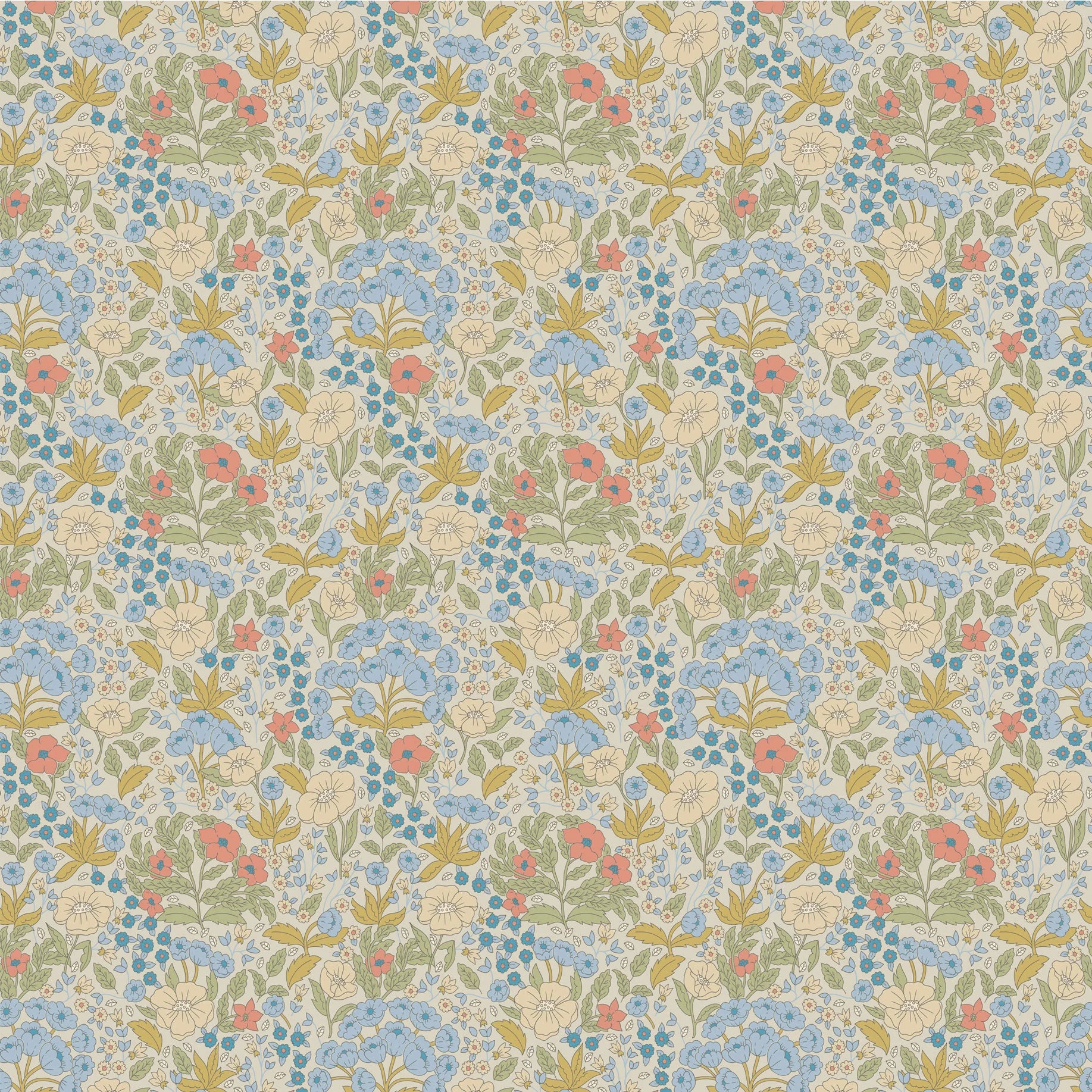 Summer Gray Doris Wallpaper Doris Blue and Mustard - Hola BB