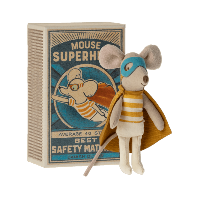 Maileg Maileg Little brother in matchbox super hero mouse  - Hola BB